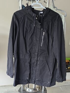 H&M Black Hooded Utility Jacket with Zip Pocket
